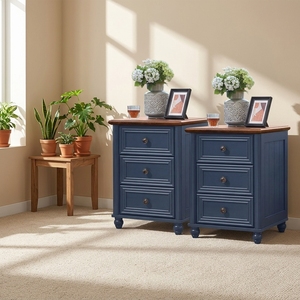 RWYHG Ensemble de 2 tables de chevet modernes style farmhouse de 18 pouces en bois avec <span class=keywords><strong>3</strong></span> <span class=keywords><strong>tiroirs</strong></span> de rangement, meubles de chambre à coucher style colonne romaine - Product Image 4