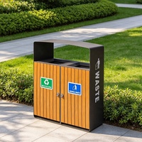 Contenedor de Reciclaje de Lujo Moderno MAX-HG187, Diseño Ecológico, Acero Inoxidable, Madera WPC, Metal, Gran Tamaño, Uso Interior/Exterior