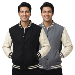 Vente en gros 100% coton Veste universitaire pour hommes Patchwork Col montant Manteau de baseball CollegeBaseballjacket pour hommes - Product Image 2