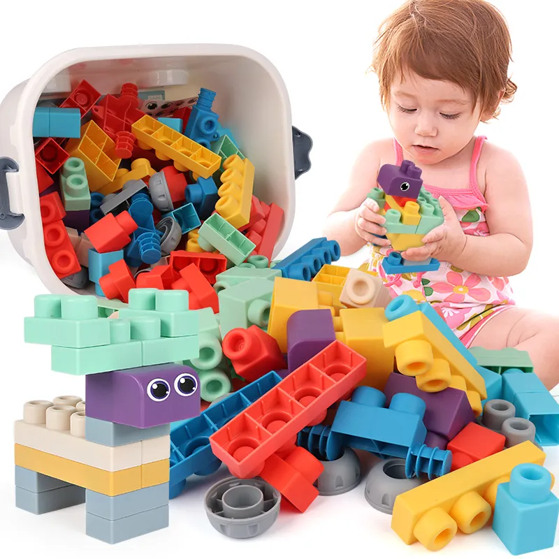 Factory Price Silicone Building Block Kids Baby Diy Blocked Play Set Teether Rubber Silicone Stacking Toy