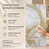 Lámina de Mármol UV MORLENX con Remolinos Minerales en Oro Champán, Panel de Pared de Alto Brillo para Proyectos de Recepción en Resorts de Lujo