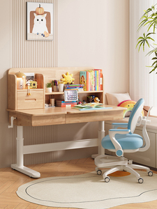 Escritorio de Madera Maciza con Estantería Integrada, Mesa de Estudio Ajustable en Altura para Niños, para Dormitorio, <span class=keywords><strong>Primaria</strong></span>, Secundaria - Product Image 4