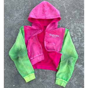 Produttore di Felpe con Cappuccio Personalizzate con Strass, Abbinamento di Colori, Resistenza al Sole, Cerniera Staccabile e Lavaggio Acido - Product Image 1