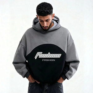 <span class=keywords><strong>Felpa</strong></span> con Cappuccio Premium a Doppio Strato con Stampa 3D a Rilievo, Design Bicolore con Blocchi di Colore, Produttore di Felpe e Maglioni da Uomo - Product Image 3