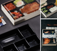 Boîte à bento jetable en papier biodégradable avec couvercle transparent en PET, conteneur alimentaire à compartiments multiples pour plats à emporter