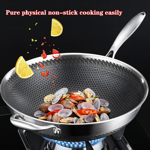 Triply Stainless Steel Frying <b>Pan</b> Saute <b>Pan</b> Non-Stick Coating Gas <b>Induction</b> Cooking 3 Layers Stainless Steel Wok <b>Pan</b> - Product Image 2