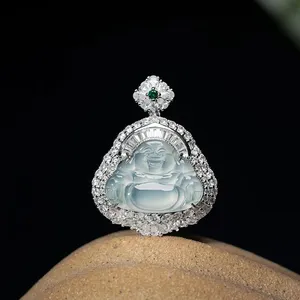 Natural Jadeite High Transparency Buddha S925 Silver Inlaid Pendant Fine Jewelry Accessories For Women