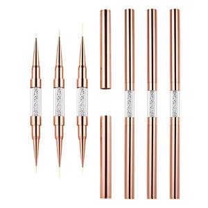 Pinceau professionnel pour nail art, manche métallique, nylon ondulé, double embout, pour photothérapie, détails, liner doré, salon de manucure - Product Image 1