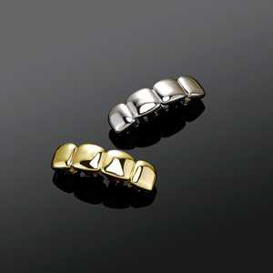 Grillz para dientes, cuatro piezas, brillantes, en forma de U, de oro y plata, decorativos, unisex, para uso diario. - Product Image 2