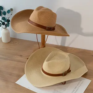 CUSTOM LOGO sun summer foldable paper designer floppy wide brim cowboy sombrero de cubo straw cap hat for men women summer