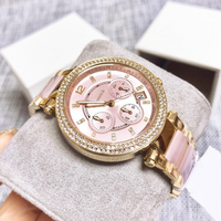 MKOriginals Montre pour femme en or rose et diamants, bracelet en acier inoxydable rose, chronographe à quartz
