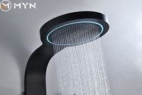 Nouveau design 2026 Tiktok – Panneau de douche mural intelligent en laiton noir avec affichage numérique, jets de pluie et massage aquatique LED