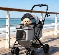 Poussette pour animaux de compagnie à 4 roues avec cadre en métal personnalisé, légère, pliable, pour usage commercial