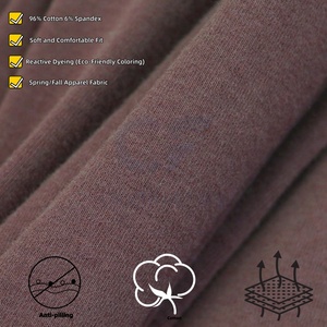 260 GSM 94% cotton 6% spandex nâu pha trộn vải gân và bàn chải kết cấu Jersey <span class=keywords><strong>Stretch</strong></span> vật liệu cho phụ nữ Ăn mặc - Product Image 3