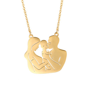 Collana con Catena in Bambù in Acciaio Inossidabile, Design Creativo Serie Famiglia Tre Felici Coppie, Gioielli in Offerta Speciale - Product Image 1