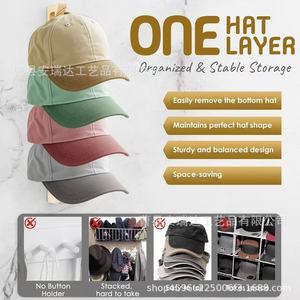 Wooden <b>Wall</b> Mounted Baseball Cap Rack 5 Layers For Bedroom <b>Storage</b> And Living Room Display - Product Image 2