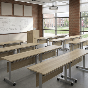 Customize Modern Eco-Friendly Modular School Office Movable Combination <b>Foldable</b> Light Wood Training <b>Desk</b> With Casters XK-008 Fo - Product Image 3