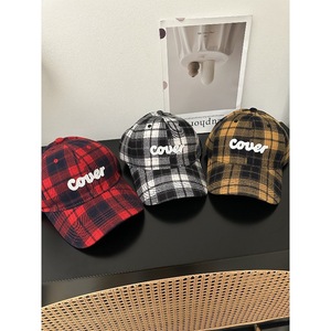 Casquette de baseball à carreaux en coton unisexe, chapeau décontracté rouge, noir, jaune - Product Image 1