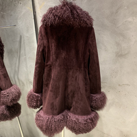 Mantel Bulu Domba Hijau Tua Musim Dingin Wanita Mantel Kulit Suede Asli Jaket Bulu Mongolia