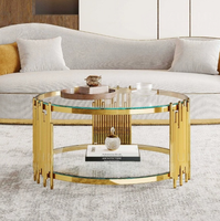 Table basse ronde en verre avec structure en acier inoxydable doré, idéale pour salon et hôtel – Meuble de maison abordable