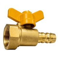 Robinet à bille en laiton forgé 1/2 pouce, filetage femelle vers raccord cannelé, poignée papillon jaune pour cuisinière à gaz, gaz naturel, GPL