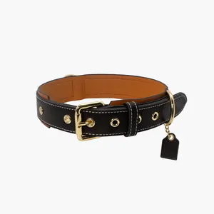 Obral besar kerah anjing pesona kerah anjing kulit dengan gesper desain grosir pita pribadi mewah Anda pita cokelat padat - Product Image 1