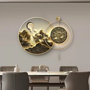 Luxury LED Wall Clock <strong>Canvas</strong> Printed Landscape Paintings Modern <strong>Lighting</strong> Wall Art With Mountain Wall Decoration Living Room - Product Image 5