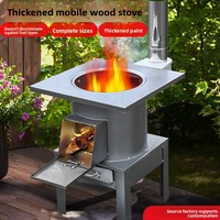 Poêle à bois multifonctionnel en acier inoxydable de style rétro - Sans fumée, pour le camping en plein air et l'usage domestique (modèle mobile)