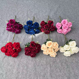 Roses artificielles en velours en gros, 7 têtes, bouquets de roses en velours, roses <span class=keywords><strong>bordeaux</strong></span>, <span class=keywords><strong>décoration</strong></span> de <span class=keywords><strong>mariage</strong></span> - Product Image 2