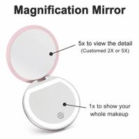 Miroir de maquillage LED rechargeable pliable pour femme avec éclairage, double face grossissement 1X-5X et format de poche