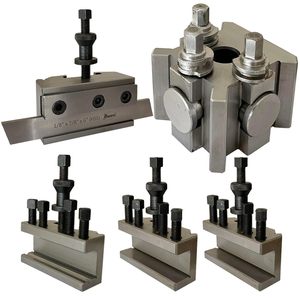 Ensemble de porte-outils à changement rapide T-2 S2, 2 porte-outils standard, 1 porte-outils à étrier, lame de dégauchissage HSS 1/8\" x 7/8\", outil de tournage, garantie 3 ans - Product Image 1