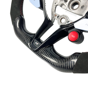 Volante de fibra de carbono negro con base y alcántara para Hyundai Elantra <span class=keywords><strong>N</strong></span> I30 <span class=keywords><strong>I20</strong></span> 2019 2020 2021 2022 <span class=keywords><strong>2023</strong></span> 2024 2025 - Product Image 4