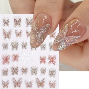 Hot Sale <b>Nail</b> <b>Decals</b> Self-adhesive Laser Fancy Butterfly 5D Embossed <b>Nail</b> Art Stickers for <b>Nail</b> Decoration - Product Image 1
