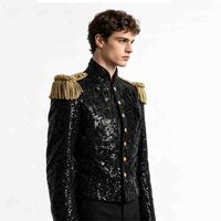 Veste à paillettes style danse de scène pour homme, avec franges dorées aux épaules, en polyester et rayonne, costumes d'inspiration orientale pour chanteur, danseur, tenue de soirée
