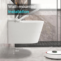 WC intelligent mural monobloc moderne avec siège chauffant, couvercle à ouverture automatique, lumière nocturne, réservoir encastré, en céramique, gain de place