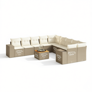 Ensemble de canapés de jardin beige en rotin, 6 places, mobilier d'extérieur, design contemporain - Product Image 1