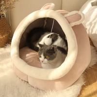 Warmes Winter-Katzenbett im Modernen Cartoon-Stil Halbgeschlossen Bequem Rutschfest Atmungsaktiv Waschbar