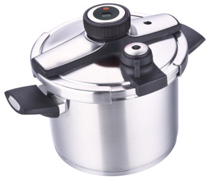 Casserole à pression de luxe pour usage domestique en <span class=keywords><strong>acier</strong></span> <span class=keywords><strong>inoxydable</strong></span>, fond composé, capacité 5-7 litres, avec système de verrouillage par pince - Product Image 3