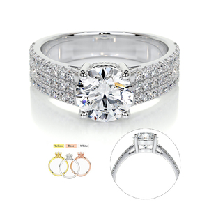 Bất 14kt au750 vàng trắng <span class=keywords><strong>Micro</strong></span> <span class=keywords><strong>Pave</strong></span> <span class=keywords><strong>3</strong></span> rows kim cương vvs D màu 1CT Vòng moissanite cvd hpht phòng thí nghiệm tạo ra Kim Cương phụ nữ nhẫn - Product Image 1