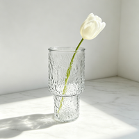Ribbed Glass Vase Frosted Green Yellow Tall Flower Vase for Home Wedding Table Decor Modern Glass Flower Vase