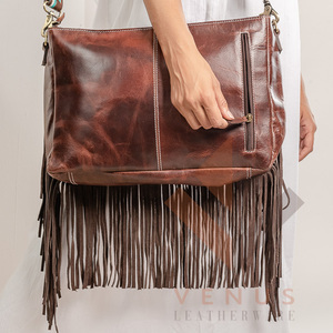 LW Women's Stylish Single Strap Cross Body Bag Genuine Leather Fringe <b>Shoulder</b> <b>Sling</b> for Girls Bohemian Style for Winter Spring - Product Image 3
