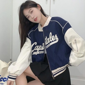 Deeptown Harajuku Fashion <b>Cropped</b> Baseball <b>Jacket</b> Women Oversized Zipper Korean Streetwear Long Varsity <b>Jackets</b> Autumn Cotton - Product Image 5