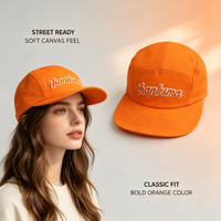 Casquette de baseball 5 panneaux en sergé de coton non structurée à visière plate, avec broderie 3D personnalisée, style streetwear, OEM ODM, vente en gros, casquette de camping
