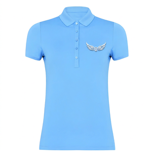 เสื้อเชิ้ตผู้ชายสีฟ้าอ่อน แขนสั้นพิมพ์ลายสปอร์ต ทรงหลวม สไตล์ลำลอง คอทรงโอ - Product Image 2