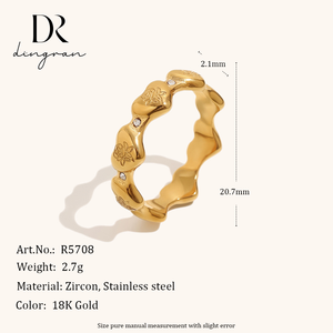 Bagues Dingran en acier inoxydable plaqué or 18 carats avec cœur, croix et zircon rose pour femme, style vintage gothique, bijoux fantaisie en gros - Product Image 2
