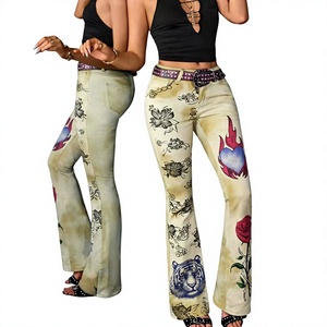 Jeans de Mujer Personalizados de Alta Calidad, Estampados, Corte Ajustado, Cintura Baja, Elásticos, Estilo Urbano - Product Image 2