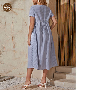 Abito Casual di maternità a vita alta ombrello con orlo <span class=keywords><strong>gonna</strong></span> lunga incinta con tasca a righe - Product Image 4