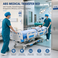 Lit médical de transfert en ABS avec manivelles manuelles et barrières en V |   Chariot de transport médical réglable pour patients, certifié CE ISO