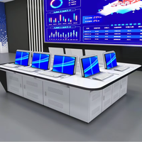 Console de salle de contrôle ergonomique moderne, poste de travail de surveillance modulaire à 5 stations, gestion des câbles (disposition personnalisable), atelier