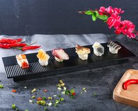 Assiettes rectangulaires en mélamine givrée noires pour restaurant japonais, impression personnalisée blanche pour sushis